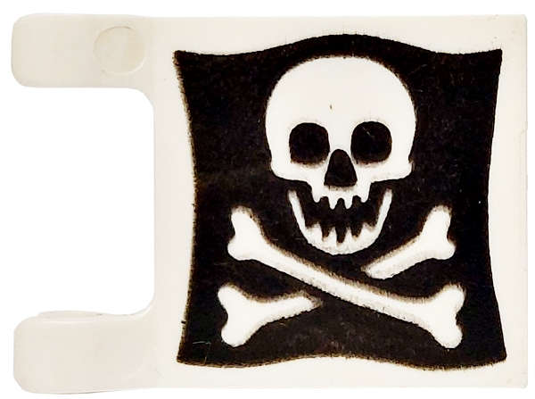 Lego Used - Flag 2 x 2 Square with Rounded Skull and Crossbones on Black Background Patter~ [White]