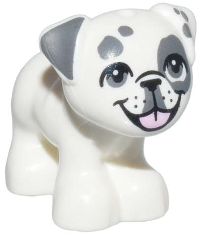 Lego (N) ~ Dog Friends Style Pug Standing with Black Nose Dark Bluish Gray Ears Eyes and S ~ [White]