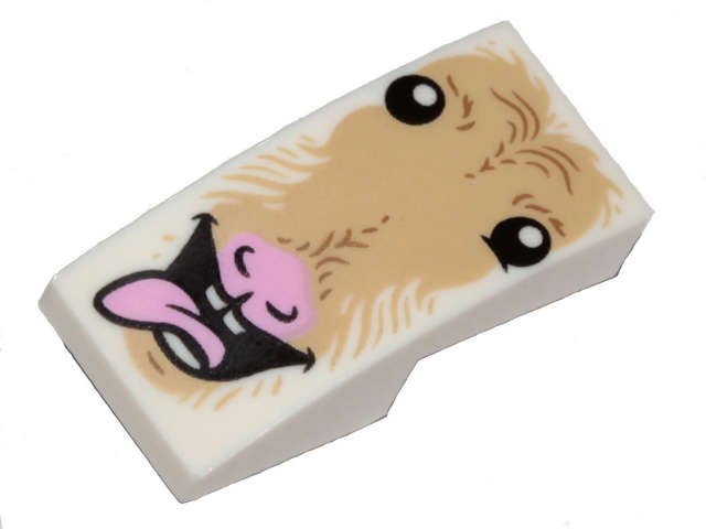 Lego (N) ~ Slope Curved 2 x 1 x 2/3 Inverted with Tan Fur Eyes Open Mouth Bright Pink Tong ~ [White]