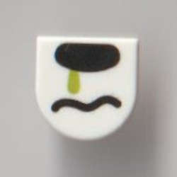 Lego (N) ~ Tile Round 1 x 1 Half Circle Extended with Black Nose and Wavy Mouth Lime Drip  ~ [White]
