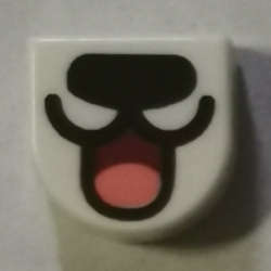 Lego (N) ~ Tile Round 1 x 1 Half Circle Extended with Black Nose and Open Mouth with Tongu ~ [White]
