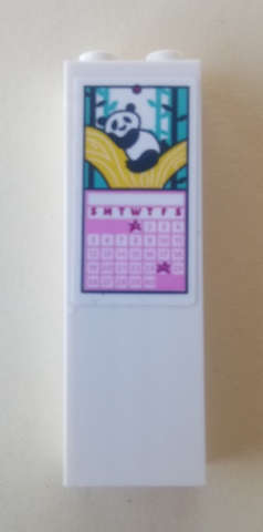 Lego (U) ~ Brick 1 x 2 x 5 with Panda Calendar Pattern (Sticker) - Set 41314 ~ [White]