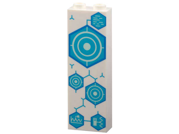 Lego (N) ~ Brick 1 x 2 x 5 with Medium Azure Hexagons with Dark Azure Outlines Concentric  ~ [White]