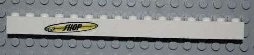 Lego (U) ~ Brick 1 x 16 with Surfboard with 'SHOP' Pattern (Sticker) - Set 4644 ~ [White]