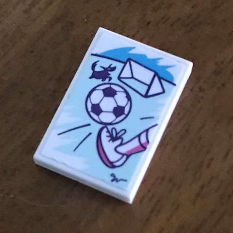 Lego (U) ~ Tile 2 x 3 with Foot Kicking Soccer Ball Dog and Net Pattern (Sticker) - Set 4 ~ [White]