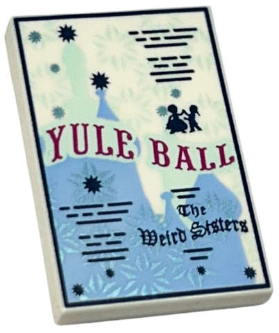 Lego (N) ~ Tile 2 x 3 with HP 'YULE BALL' Invitation Snowflakes and 'The Weird Sisters' Pa ~ [White]