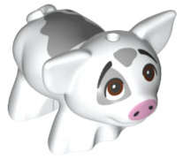 Lego (N) ~ Pig Friends Style with Black Eyebrows Reddish Brown Eyes Looking Up Bright Pink ~ [White]