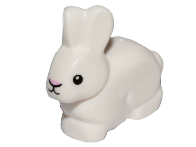 Lego (N) ~ Bunny / Rabbit with Black Eyes with White Pupils Bright Pink Nose Pattern ~ [White]