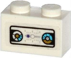 Lego (U) ~ Brick 1 x 2 with Gold and Medium Azure Gauges Silver Graduated Scale and Dark  ~ [White]
