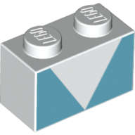 Lego (N) ~ Brick 1 x 2 with Medium Azure Trapezoids Pattern ~ [White]