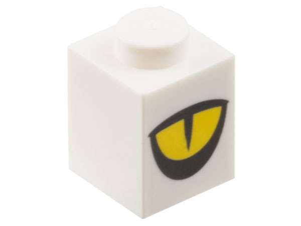 Lego (N) ~ Brick 1 x 1 with Yellow Eye Partially Closed Black Slit Pupil Pattern ~ [White]