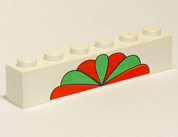 Lego (U) ~ Brick 1 x 6 with Alternating Red and Green Petals Pattern ~ [White]