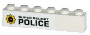 Lego (U) ~ Brick 1 x 6 with Minifigure Head Badge and 'SUPER SECRET POLICE' Pattern Model ~ [White]