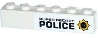 Lego (U) ~ Brick 1 x 6 with Minifigure Head Badge and 'SUPER SECRET POLICE' Pattern Model ~ [White]