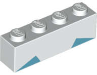 Lego (N) ~ Brick 1 x 4 with Medium Azure Triangles Pattern ~ [White]