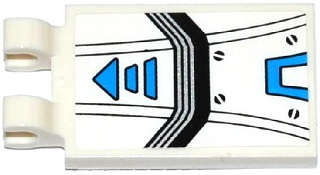 Lego (U) ~ Tile Modified 2 x 3 with 2 Clips with Armor Plates Blue Arrow Black Lines 4 Sc ~ [White]