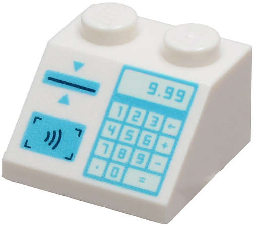 Lego (N) ~ Slope 45 2 x 2 with Medium Azure Cash Register with '9.99' Keypad Card Slot and ~ [White]