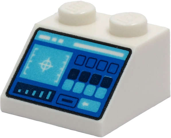 Lego (N) ~ Slope 45 2 x 2 with Control Panel with Medium Azure and Dark Blue Buttons Cross ~ [White]
