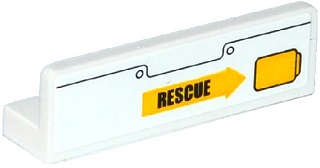 Lego (U) ~ Panel 1 x 4 x 1 with Rivets Yellow Handle and Black 'RESCUE' on Yellow Arrow P ~ [White]