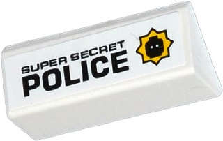 Lego (U) ~ Slope 45 2 x 4 Double with Black 'SUPER SECRET POLICE 'and Minifigure Head Bad ~ [White]