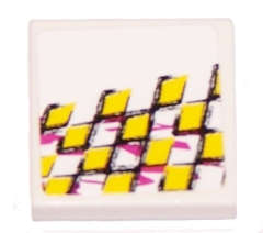 Lego (U) ~ Tile 2 x 2 with Yellow Checkered Racing Pattern Model Left Side (Sticker) - Se ~ [White]