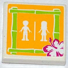 Lego (U) ~ Tile 2 x 2 with Flower and Male and Female Friends Minifigures Silhouettes (Un ~ [White]