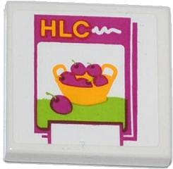 Lego (U) ~ Tile 2 x 2 with 'HLC' and Cherries Pattern (Sticker) - Set 41035 ~ [White]