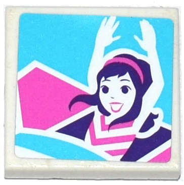 Lego (U) ~ Tile 2 x 2 with Female Friends Minifigure with Raised Arms Photo Pattern (Stic ~ [White]