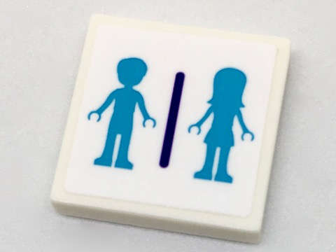 Lego (U) ~ Tile 2 x 2 with Medium Azure Mini Doll Male and Female Silhouettes Dressing Ro ~ [White]