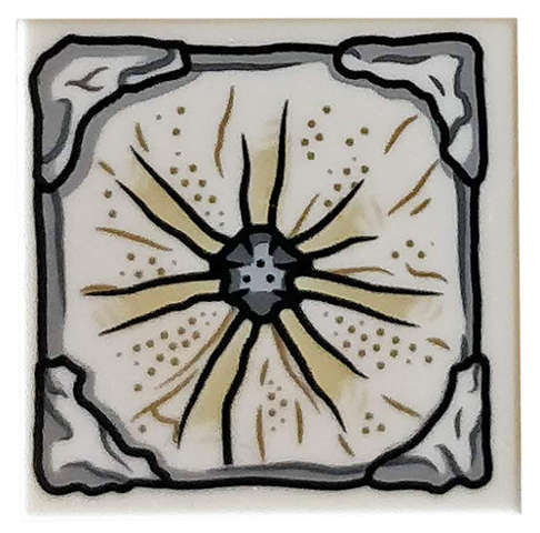 Lego (U) ~ Tile 2 x 2 with Dark and Light Bluish Gray Stone Center and Edges Tan and Dark ~ [White]