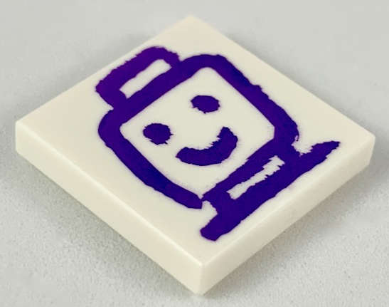 Lego (N) ~ Tile 2 x 2 with Dark Purple Drawing of Minifigure Head and Shoulders Pattern ~ [White]
