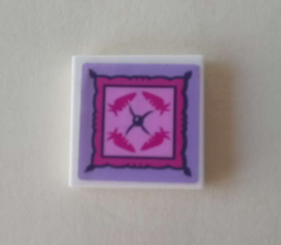 Lego (U) ~ Tile 2 x 2 with Four Dark Pink Carrots and Cushion Button on Lavender and Brig ~ [White]