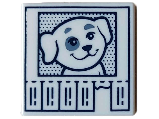 Lego (N) ~ Tile 2 x 2 with Lost Dog Flyer with Dark Blue Frame and Tear-Off Strips Pattern ~ [White]