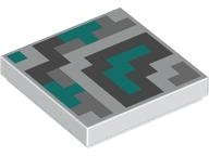 Lego (N) ~ Tile 2 x 2 with Pixelated Dark Bluish Gray Dark Turquoise and Light Bluish Gray ~ [White]