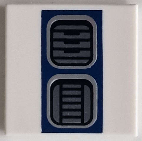 Lego (N) ~ Tile 2 x 2 with Dark Silver SW R2-D2 Astromech Droid Vents on Dark Blue Rectang ~ [White]