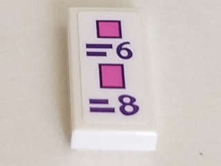 Lego (U) ~ Tile 1 x 2 with Dark Pink Rectangles Dark Purple Price Chart with '=6' and '=8 ~ [White]