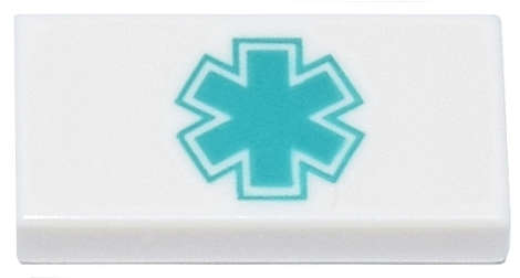 Lego (N) ~ Tile 1 x 2 with Dark Turquoise EMT Star of Life Pattern ~ [White]
