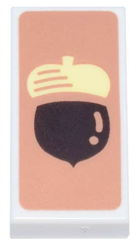 Lego (N) ~ Tile 1 x 2 with Dark Brown and Bright Light Yellow Acorn on Medium Nougat Backg ~ [White]
