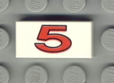 Lego (U) ~ Tile 1 x 2 with Number 5 Red Pattern ~ [White]