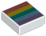 Lego (N) ~ Tile 1 x 1 with Coral Yellow Dark Turquoise Medium Azure and Medium Lavender Ra ~ [White]