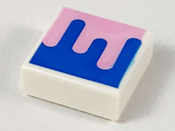 Lego (N) ~ Tile 1 x 1 with Blue and Bright Pink Splotch Pattern ~ [White]
