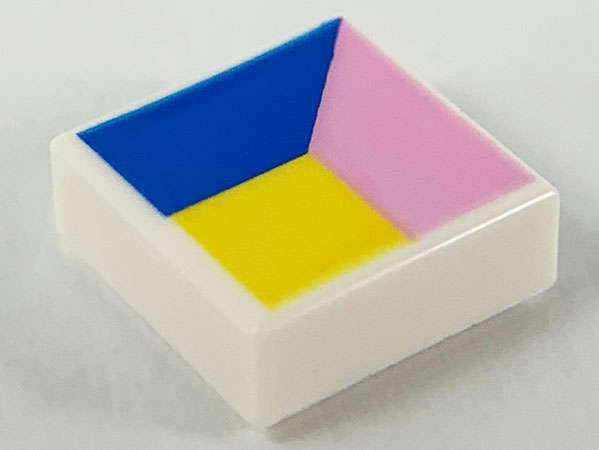 Lego (N) ~ Tile 1 x 1 with Blue Bright Pink and Yellow Polygons Pattern ~ [White]