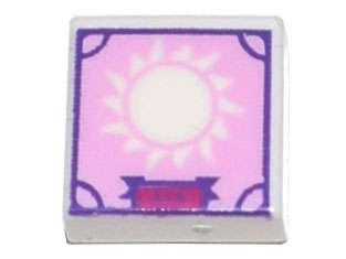 Lego (N) ~ Tile 1 x 1 with Sun Roman Numerals 'XIX' and Scrapbook Frame on Bright Pink Bac ~ [White]