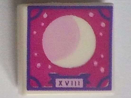 Lego (N) ~ Tile 1 x 1 with Crescent Moon Roman Numerals 'XVIII' and Scrapbook Frame on Mag ~ [White]