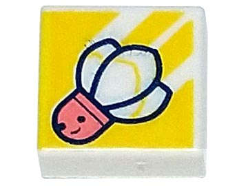 Lego NEW - Tile 1 x 1 with Groove with Coral Badminton Shuttlecock with Face on YellowBac~ [White]