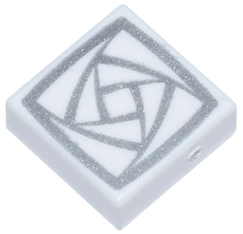 Lego (N) ~ Tile 1 x 1 with Silver Rotating Squares Pattern ~ [White]
