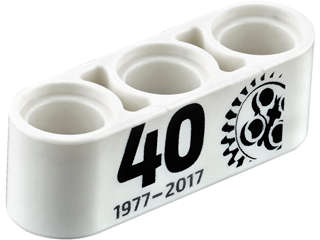 Lego Used - Technic Liftarm Thick 1 x 3 with Black '40 1977 - 2017' and 24 Tooth Gear Patt~ [White]