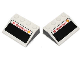 Lego (U) ~ Slope 33 3 x 4 with Front and Side Car Windows Shell Logo and 'MonteShell' Pat ~ [White]