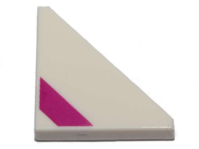 Lego (N) ~ Tile Modified 2 x 2 Triangular with Magenta Diagonal Stripe Pattern ~ [White]