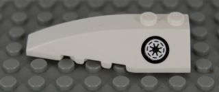 Lego (U) ~ Wedge 6 x 2 Left with Black and White SW Galactic Republic Logo with Thick Bor ~ [White]